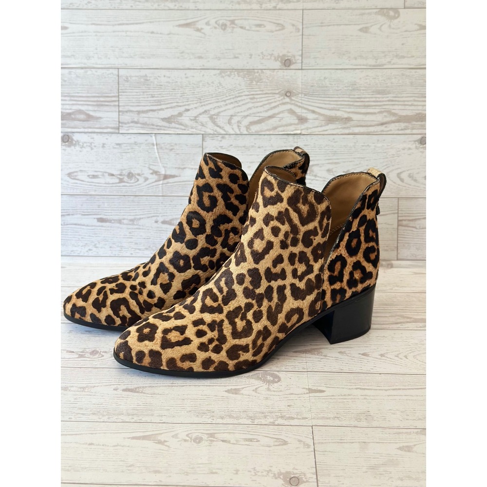 Franco Sarto Leopard Haircalf Ankle Boots Women 8.5 Mob Wife Indie Sleaze